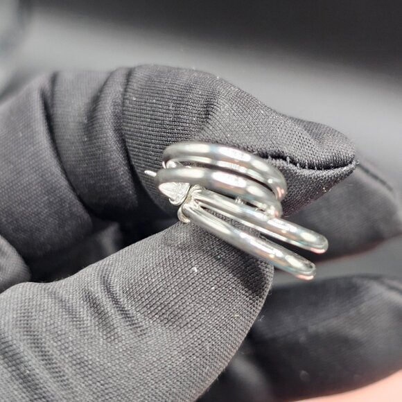 Sterling Silver 925 Rhodium Plated Double Oval Hoop Earrings 18mm - Picture 7 of 12